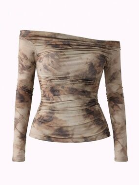 Tie-Dye Print Off-Shoulder Mesh Top